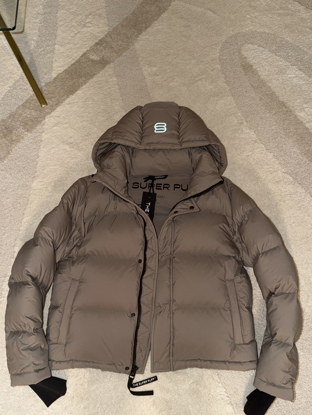 Aritzia Women's Hooded Puffer Jacket in Taupe